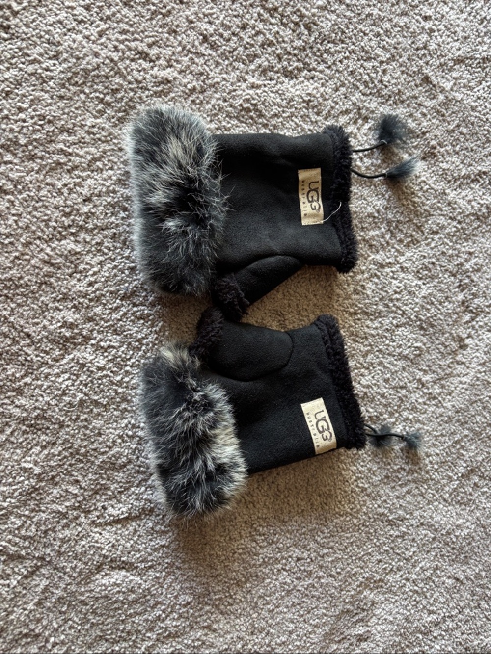 UGG Black Real Rabbit Fur Cuff Fingerless Mittens